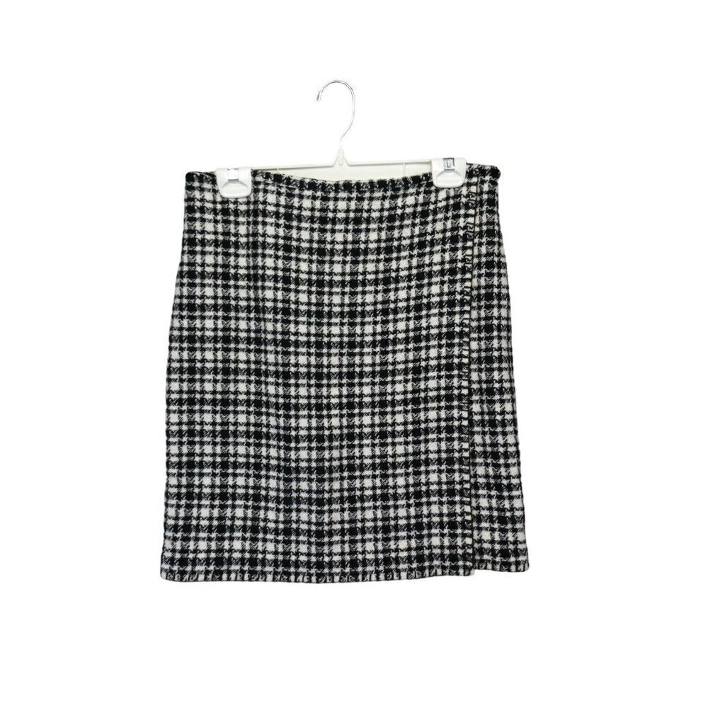 Eddie Bauer Skirt Size 8 Houndstooth Wool Blend Line Black White Pencil lined